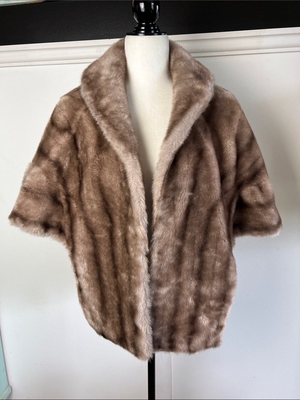 Vintage Faux Fur Stole or Cape in Taupe 1960s vintage style